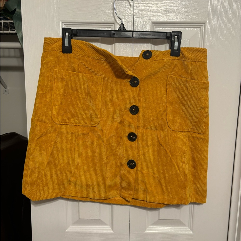 Mustard Corduroy Button-Front Skirt